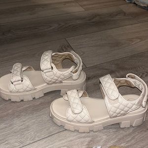 cream quilted chunky grandad sandals